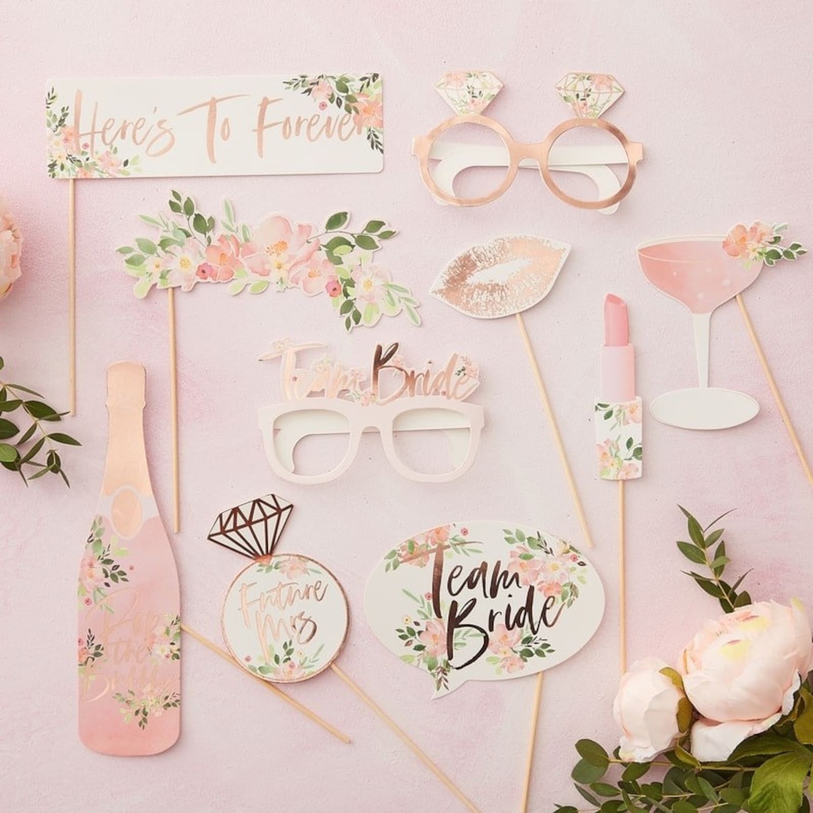 Accessorios photocall floral bride team